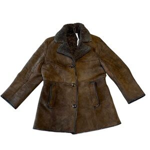 Vintage 70’s Brown Sheepskin Shearling Women’s Size 16 Coat Made in England